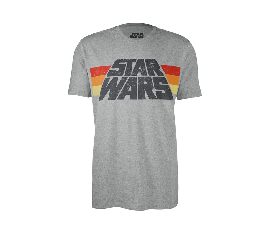 Sivé tričko s nápisom Star Wars.