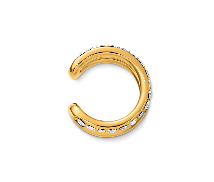 Detailný záber na zlatú dvojradovú náušnicu Ear cuff.