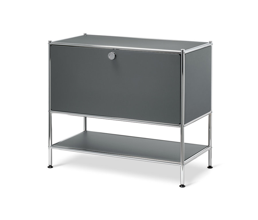 Sivá odkladacia skrinka »CN3« s jednými výklopnými dvierkami.