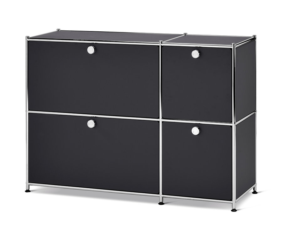 Čierna odkladacia skrinka »CN3« so 4 výklopnými dvierkami.