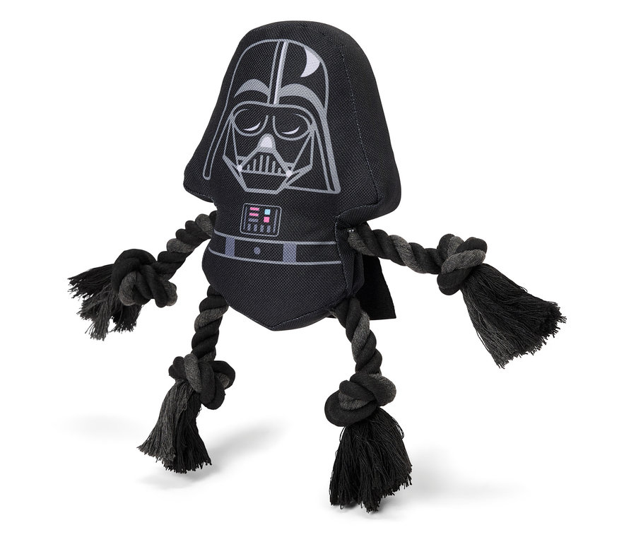 Čierna hračka pre psa Darth Vader s lanovými končatinami.