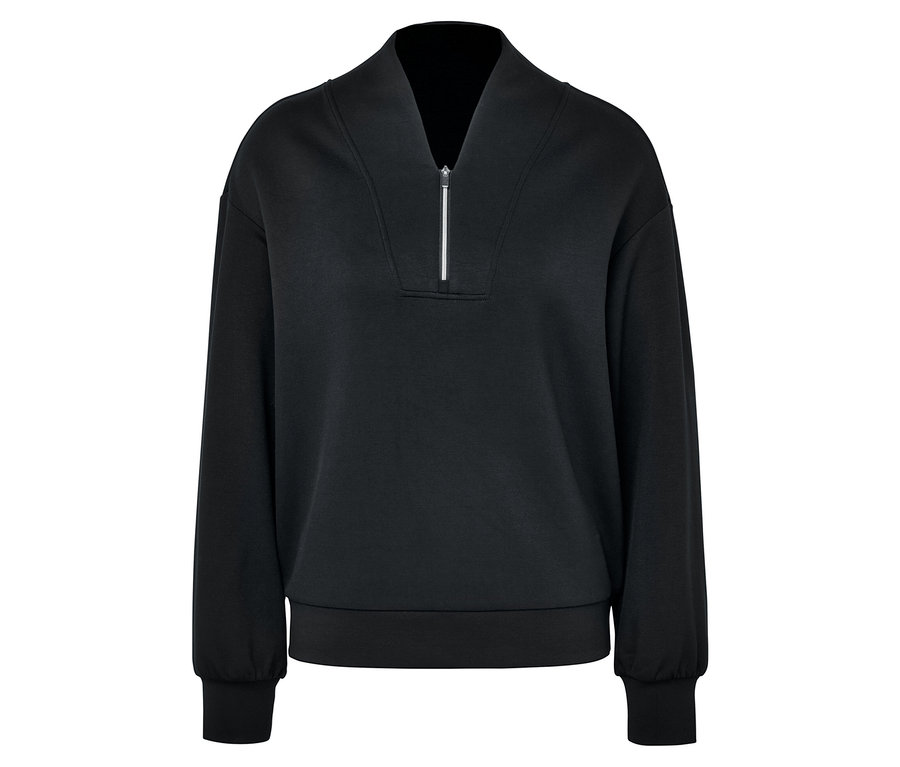 Čierny sveter v	prémiovej kvalite so zipsom.