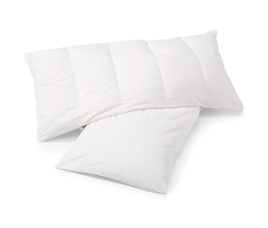 Dva biele vankúše s výplňou z borovice limbovej ležia na sebe.