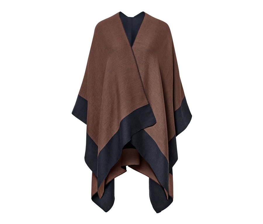 Hnedé a čierne obojstranné pončo.