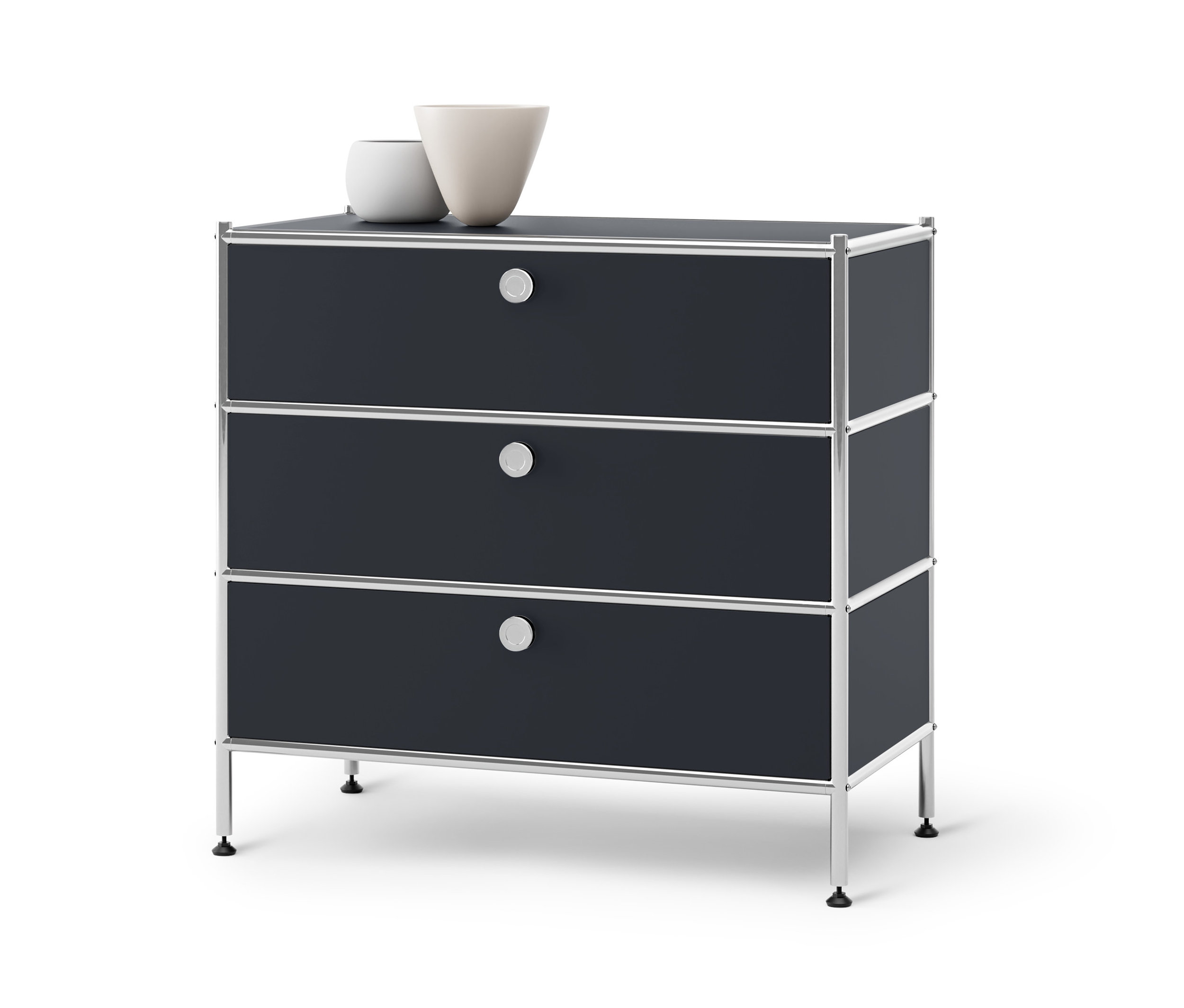 Čierna kovová komoda »CN3« s 3 zásuvkami.