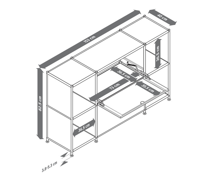 Rozmery skrinky »CN3« s 2 výklopnými priečinkami.