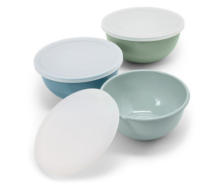 Smaltované misy s vekom na servírovanie a prípravu pokrmov, 3 ks
