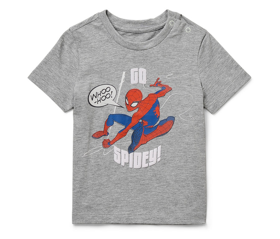 Sivé tričko s krátkym rukávom s obrázkom Spidermana.