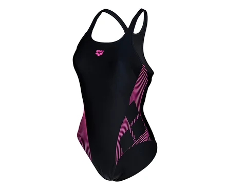 Dámske jednodielne plavky arena Feel Lily Swim Pro Back s vystuženými košíčkami, čierno-ružové.