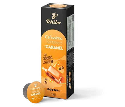 Balenie a kapsula Cafissimo Flavoured Edition – Espresso Caramel s desiatimi kapsulami.