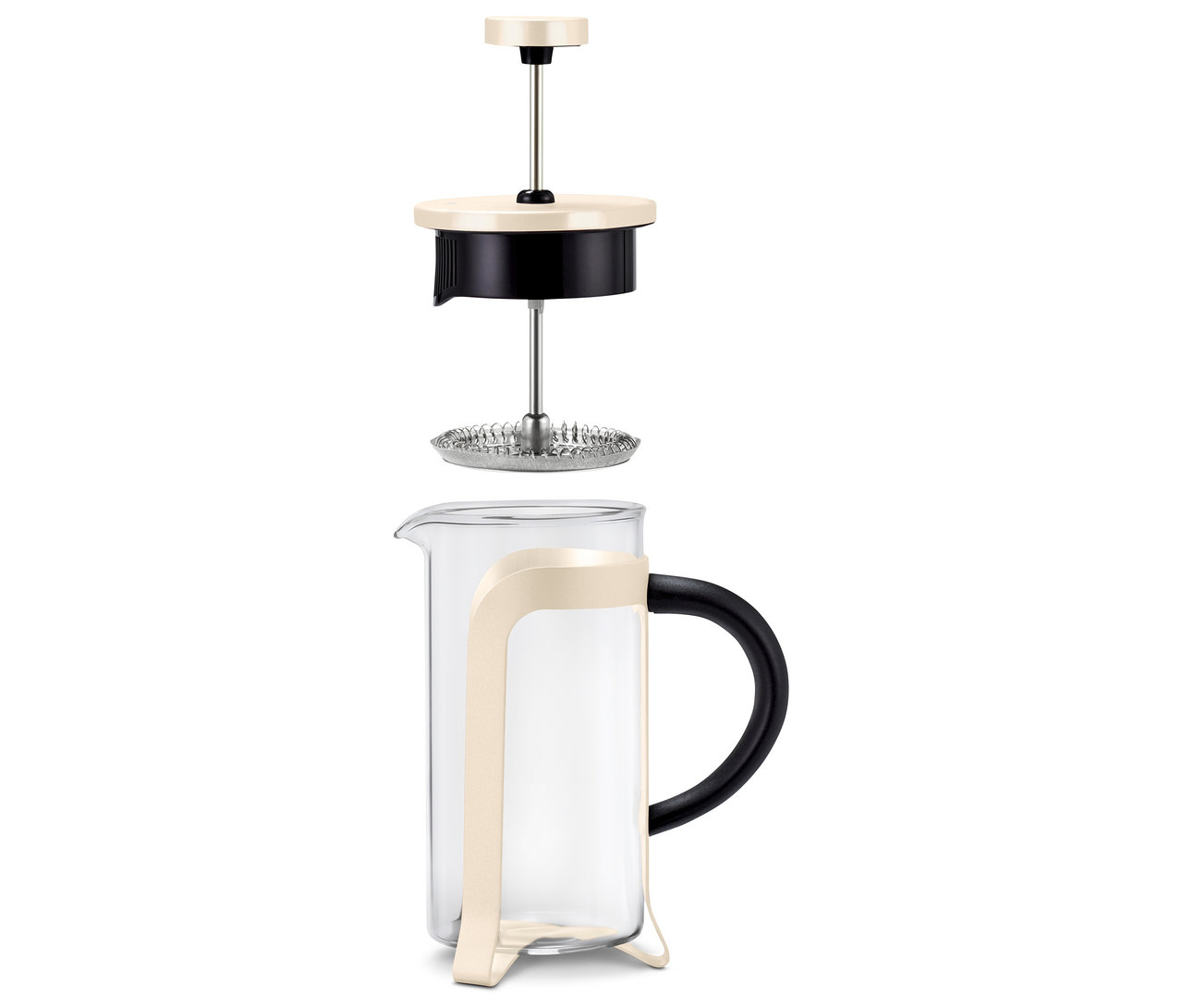 Rozložená kanvica french press 300 ml, 2 šálky, béžová.