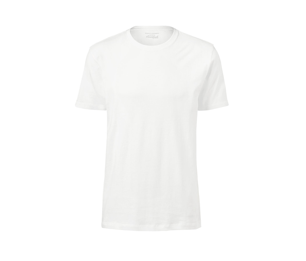 Biele tričko s okrúhlym výstrihom.