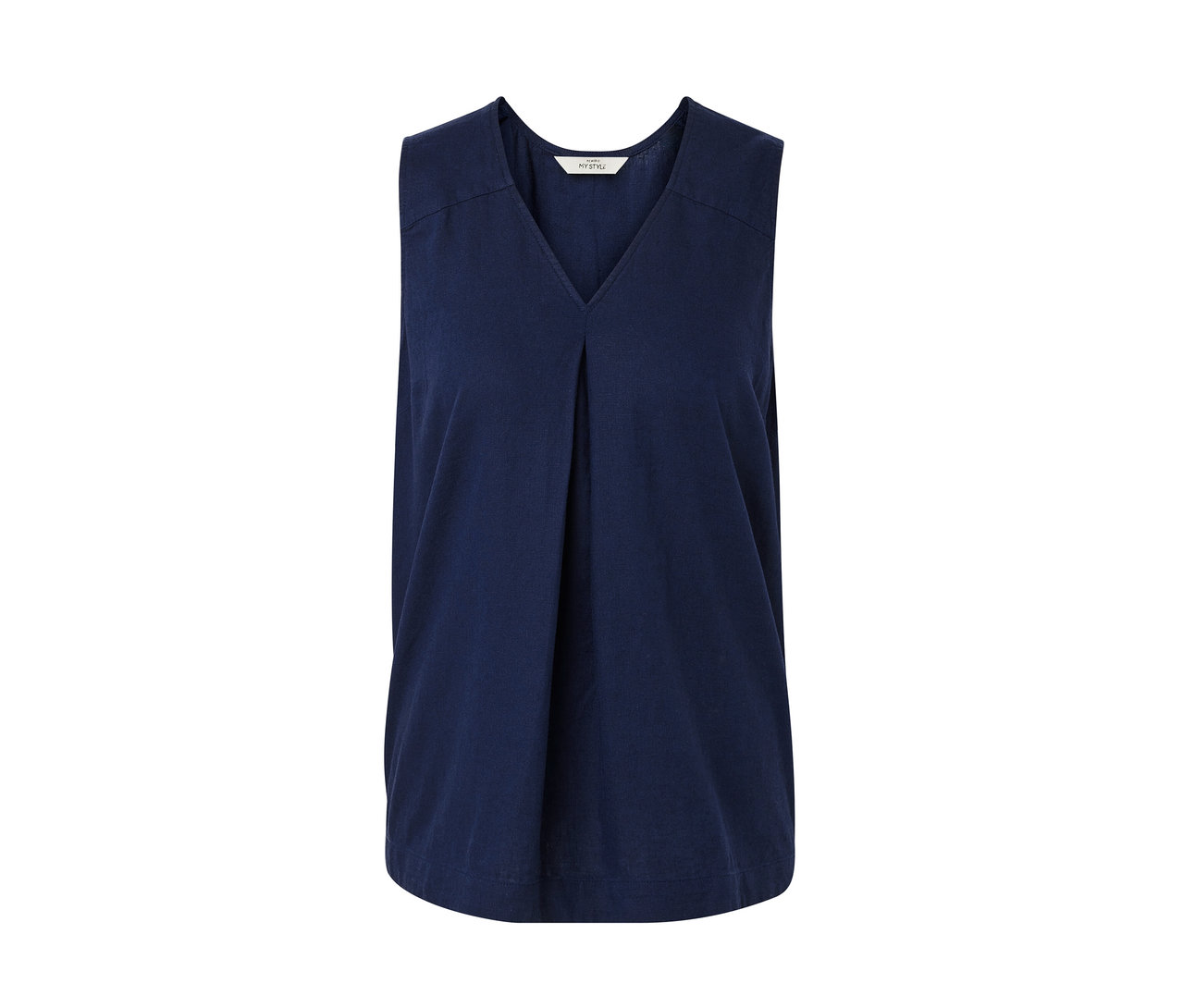 Námornícka modrá ľanová blúzka bez rukávov.
