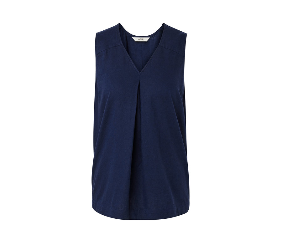 Námornícka modrá ľanová blúzka bez rukávov.