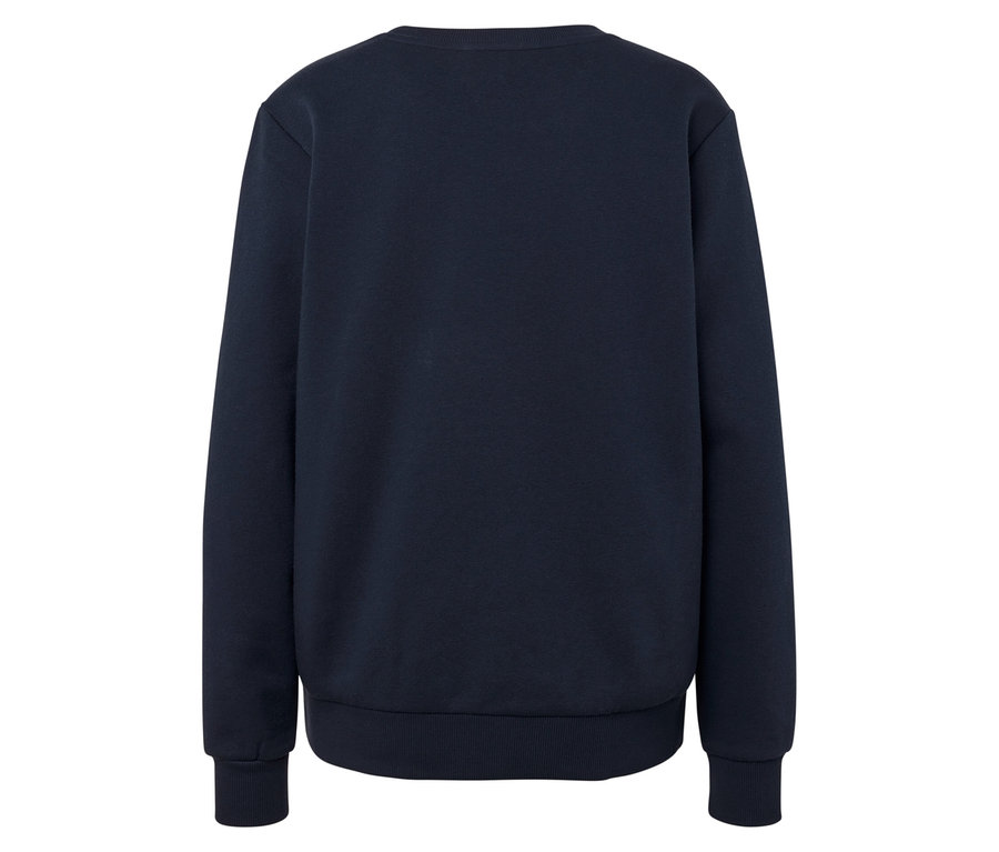 Tmavo modrá mikina s dlhým rukávom, pohľad zozadu.