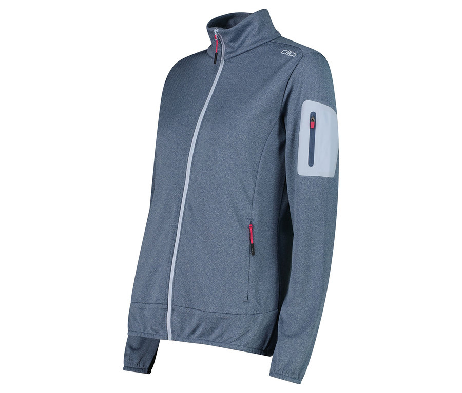 Sivá flísová bunda CMP so zipsom po celej dĺžke a vreckom na zips na rukáve.