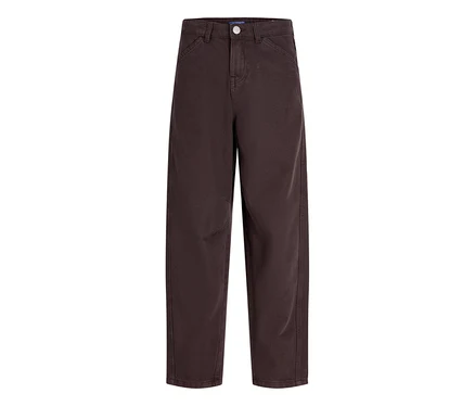 Tmavohnedé nohavice Jack&Jones Twist so širokými nohavicami a zapínaním na gombík.
