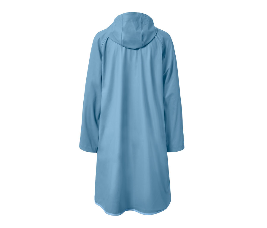 Modrá parka do dažďa v námorníckom vzhľade zozadu.