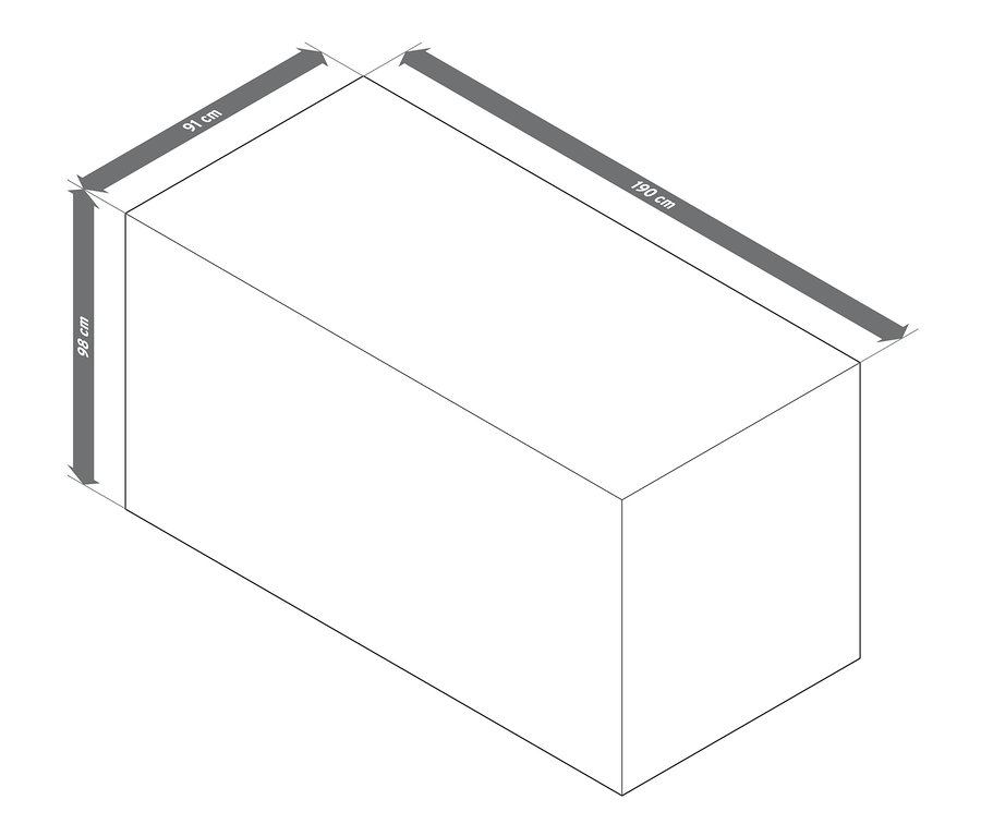 Rozmery prémiového krycieho obalu na veľké lounge pohovky: 91 cm x 98 cm x 190 cm.