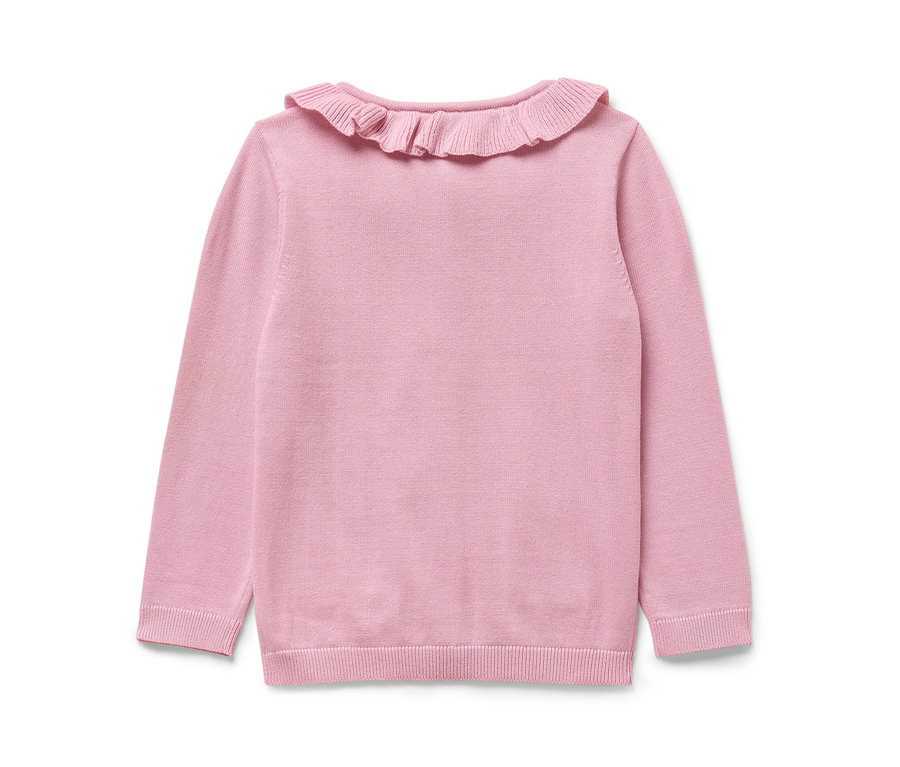 Ružový dojčenský svetrík s volánikovým golierom.