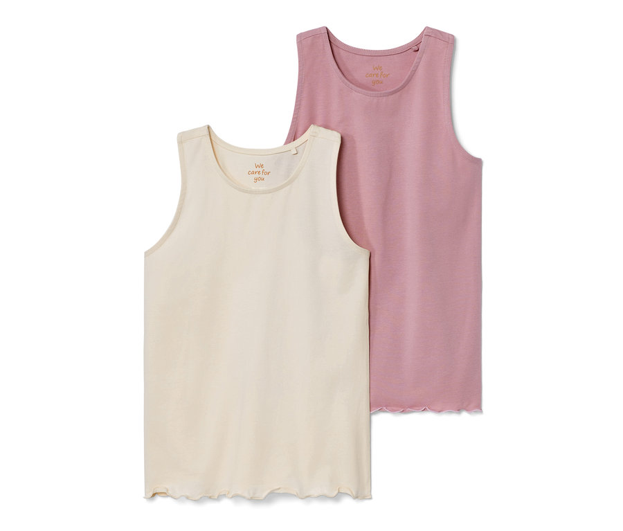 Dva detské topy: krémový a ružový.