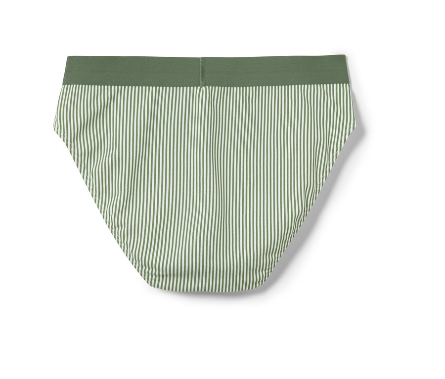 Pár slipov so zeleno-bielymi prúžkami a zeleným pásom.