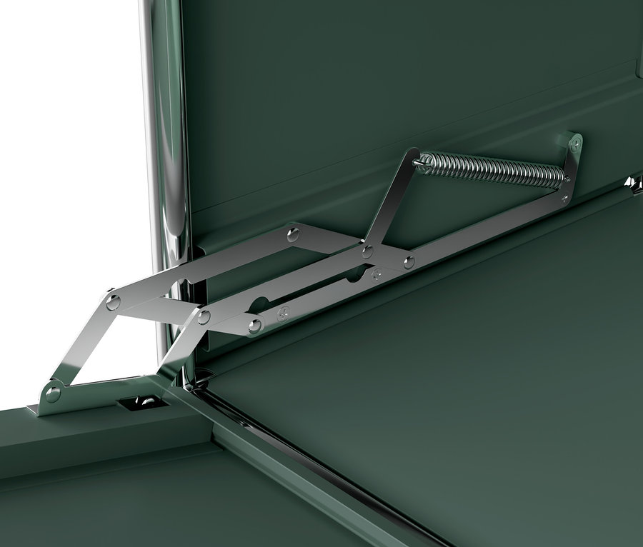 Detail mechanizmu výklopných dvierok kovovej komody »CN3«.