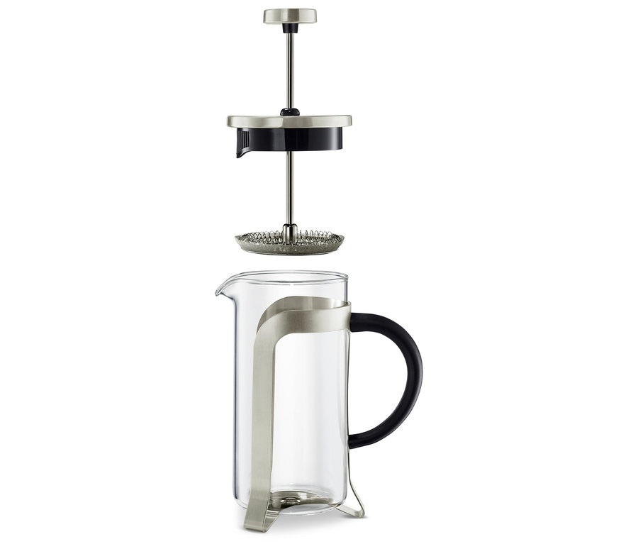 Rozložená kanvica french press 300 ml, 2 šálky, strieborná.