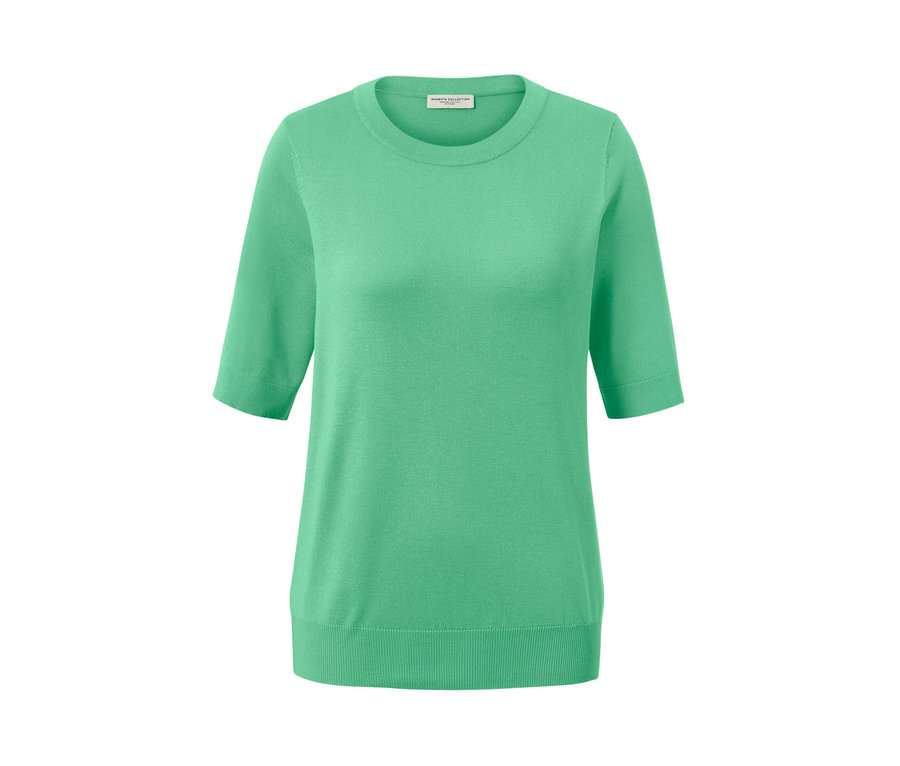 Svetlozelený pulóver z jemného úpletu.