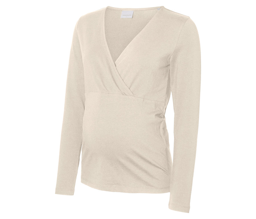 Detail béžového topu MAMALICIOUS »MLKERRIE« s dlhým rukávom a véčkovým výstrihom z 2-balenia.