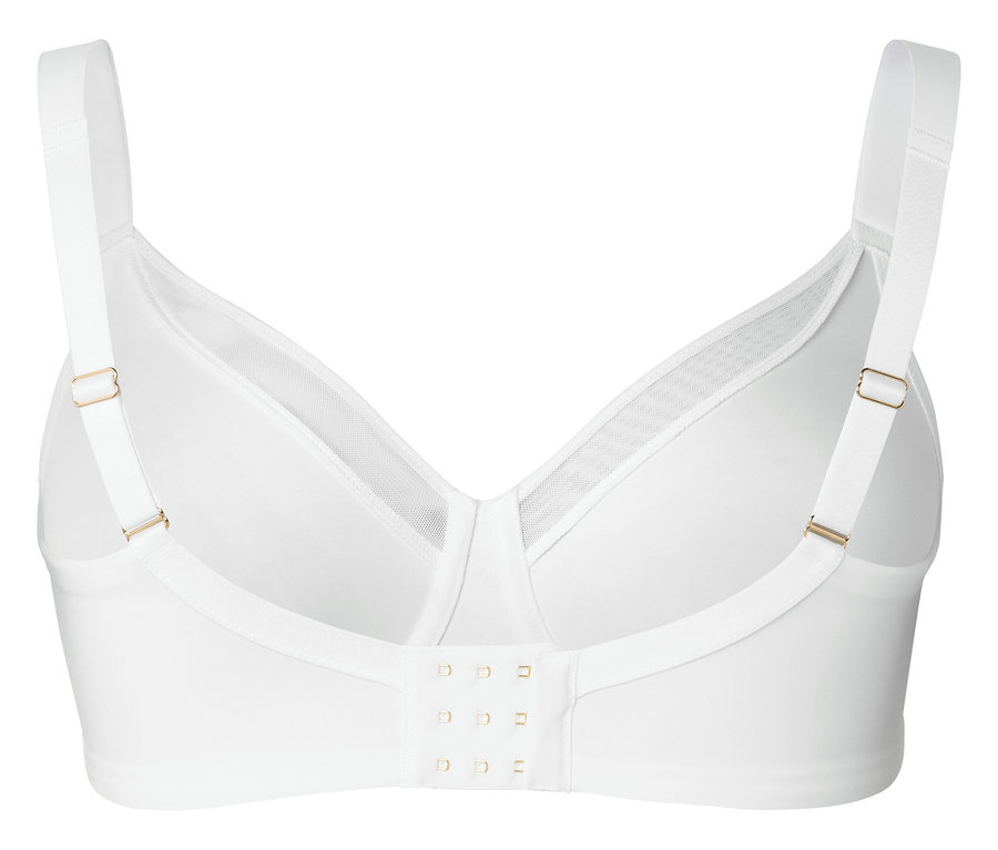 Biela podprsenka s nastaviteľnými ramienkami a zapínaním na háčiky vzadu.