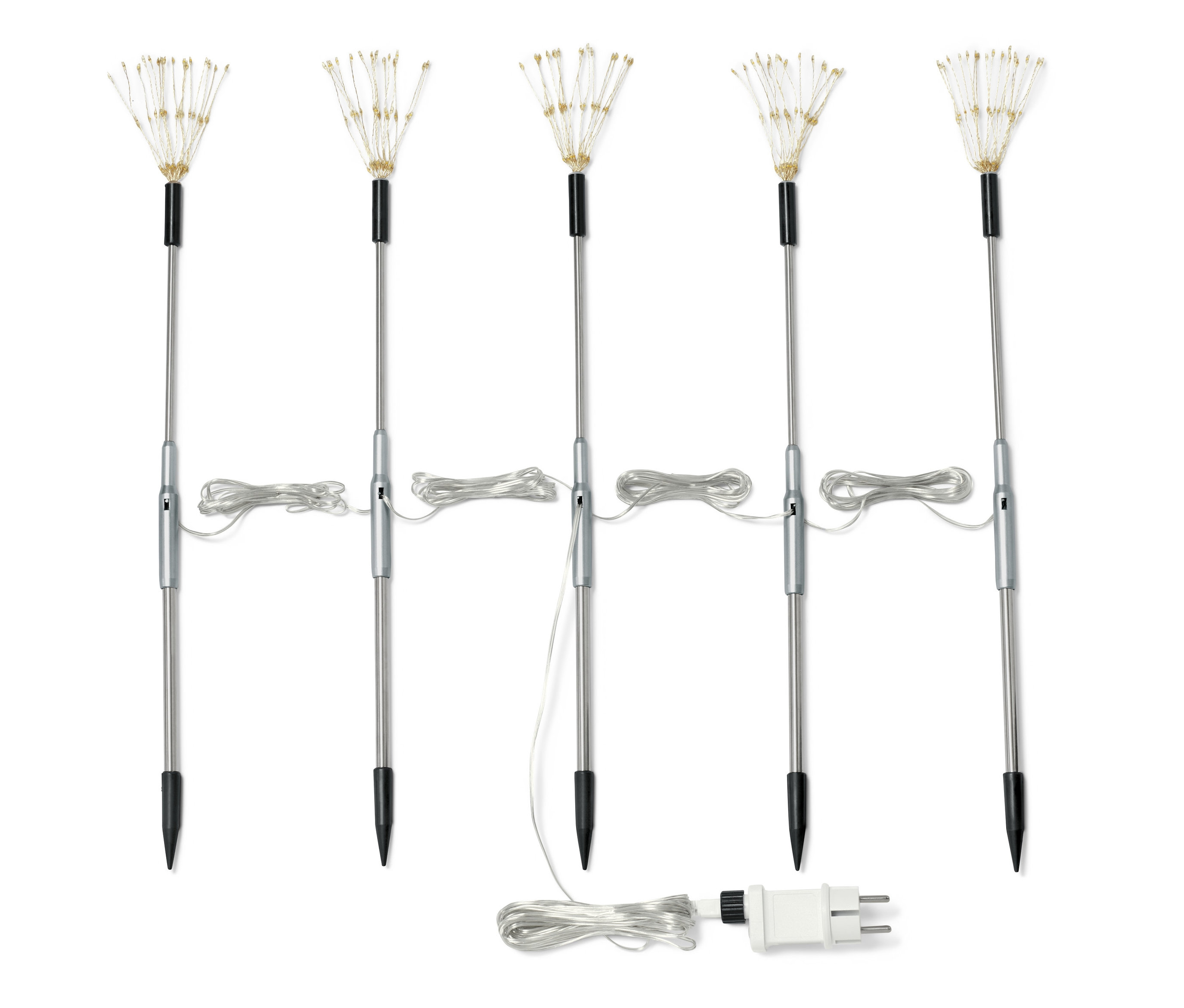 Päť zapichovacích dekorácií do záhrady s LED.