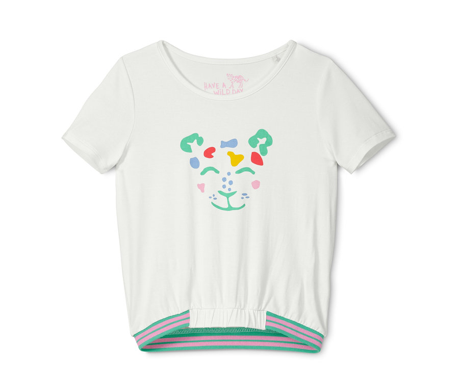 Biele navliekacie tričko s farebnou potlačou tváre leva.