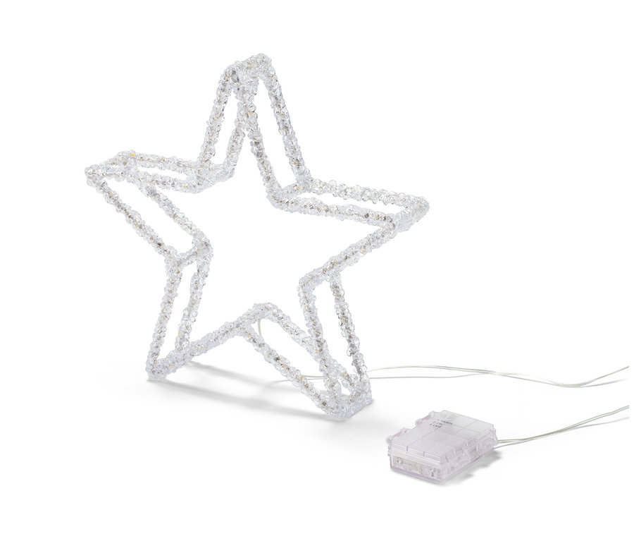 LED dekoračná hviezda stojí na bielom pozadí.