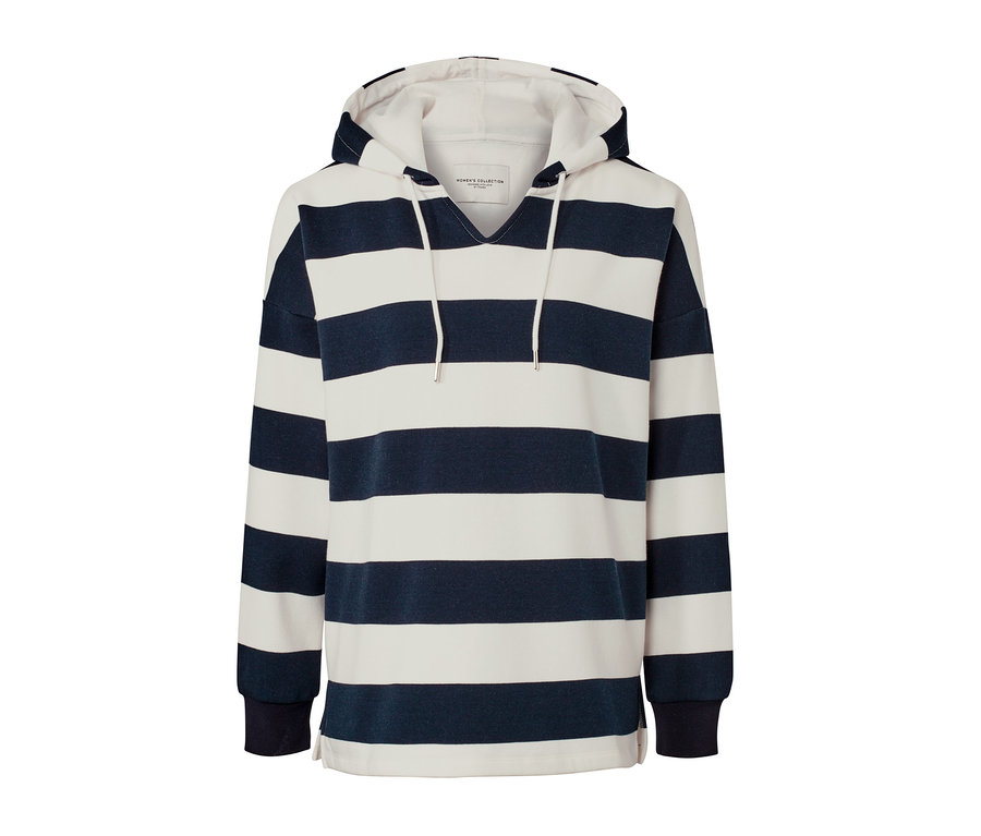 Pásikavá mikina s kapucňou.