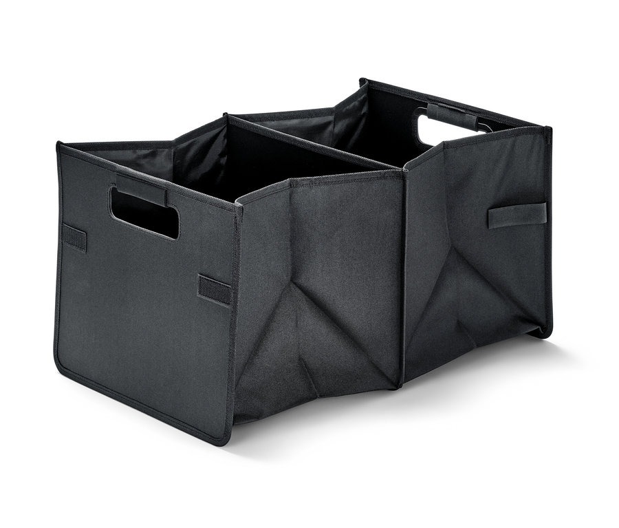 Čierny skladací organizér do auta s 2 priehradkami.