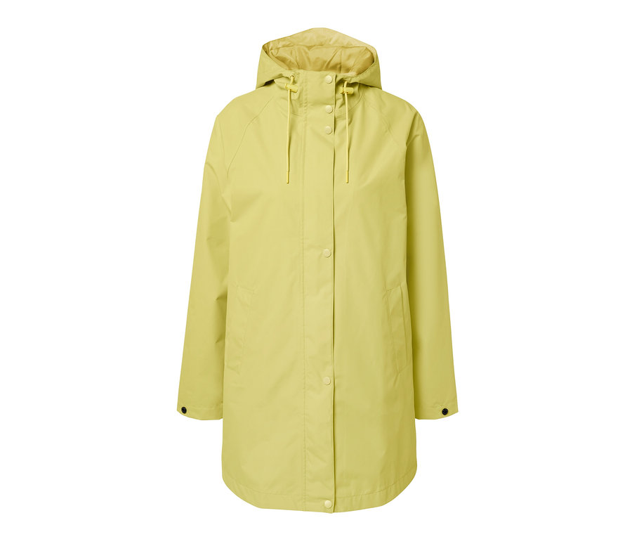 Žltá bunda do dažďa s kapucňou.