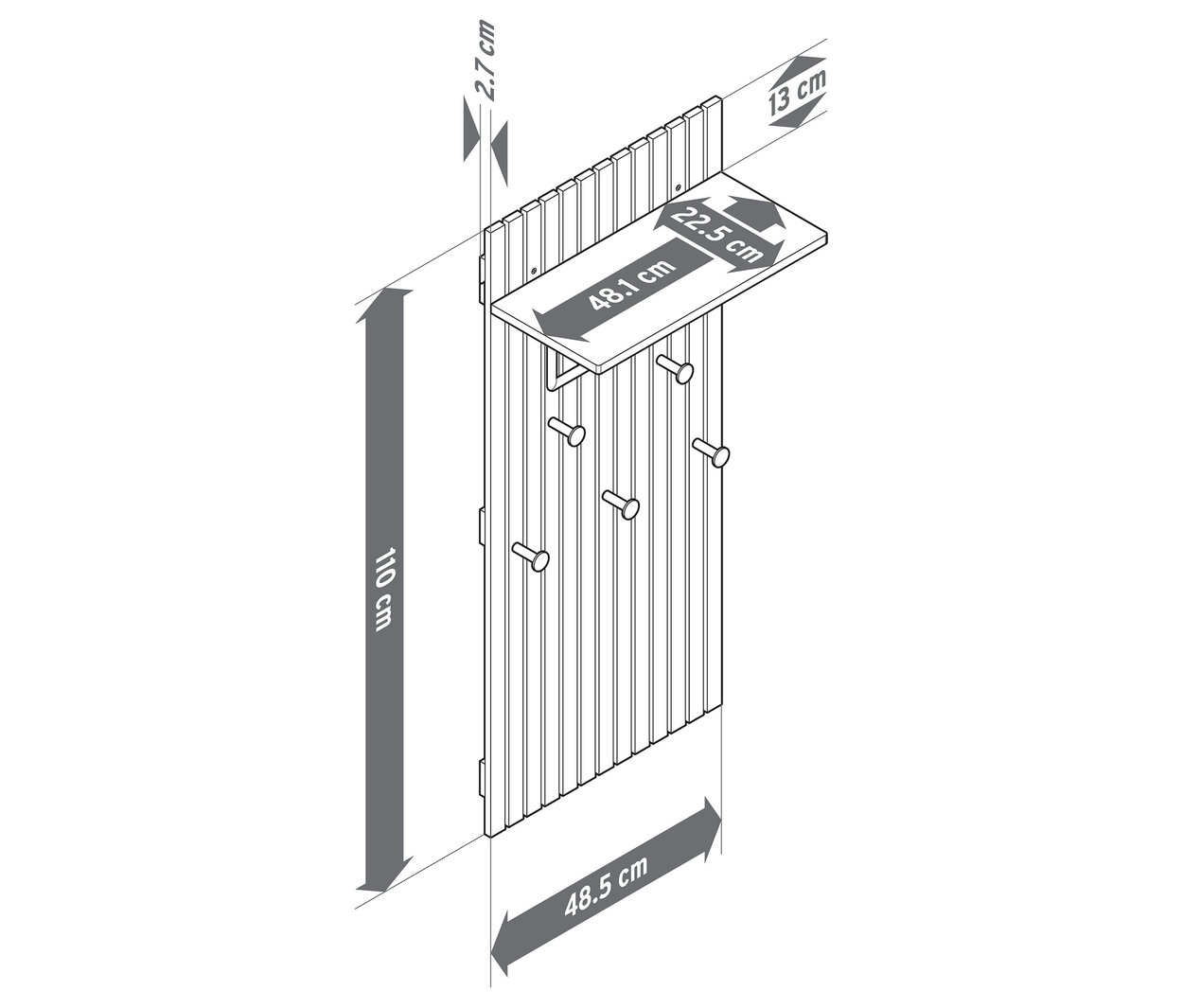 Ilustrácia šatníkovej skrine »HOLT« z bambusu s lamelovými prvkami a rozmermi.