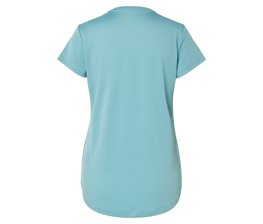 Pohľad zozadu na svetlomodré tričko s krátkym rukávom.