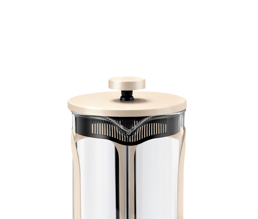 Detail béžovej kanvice french press na 6 šálok.