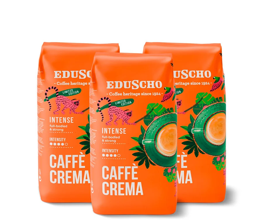 Tri balenia zrnkovej kávy Eduscho Caffè Crema Intense po 1 kg.