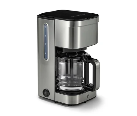 Detailný záber na strieborný kávovar na prekvapkávanú kávu »Let's Brew«.