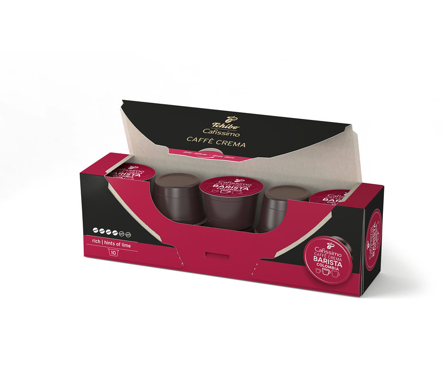 Balenie kávových kapsúl Cafissimo BARISTA Caffè Crema Colombia.