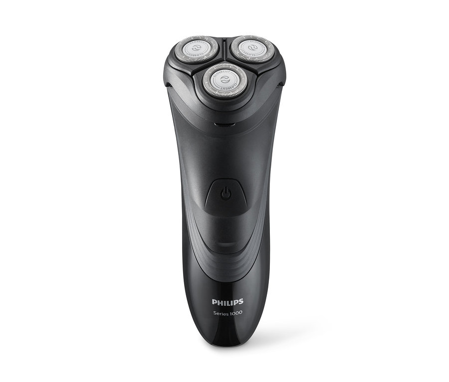 Čierny holiaci strojček Philips S1520/04 s tromi kruhovými čepeľami.