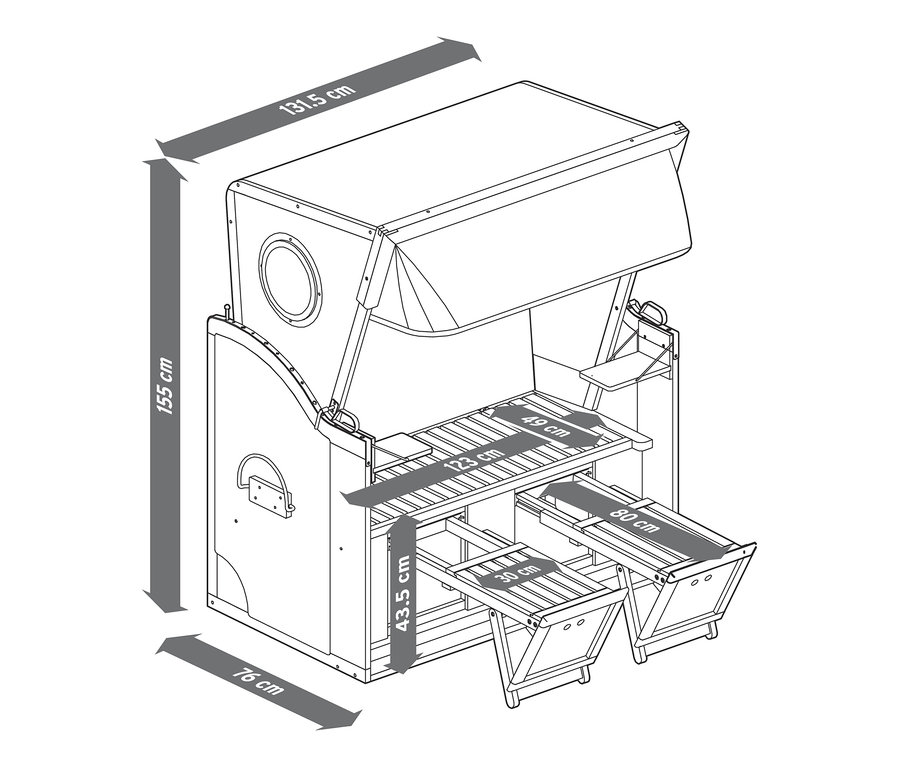Rozmery plážového koša XL prvotriednej kvality s 2 výklopnými stolíkmi.