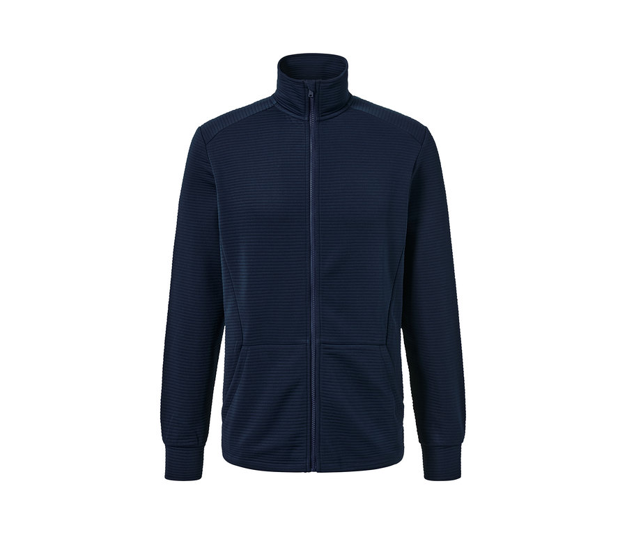 Tmavomodrá funkčná bunda so zipsom.