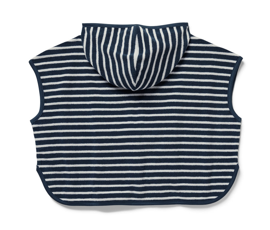 Pohľad zhora na pruhované froté pončo s kapucňou.