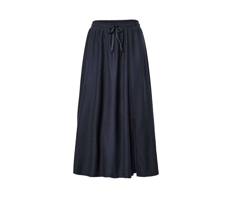 Tmavo modrá sukňa z džersejového piké s elastickým pásom a šnúrkou.