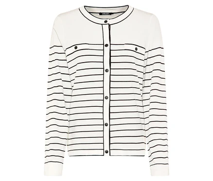 Olsen Cardigan »LA« je biely so čiernymi pruhmi a gombíkmi.