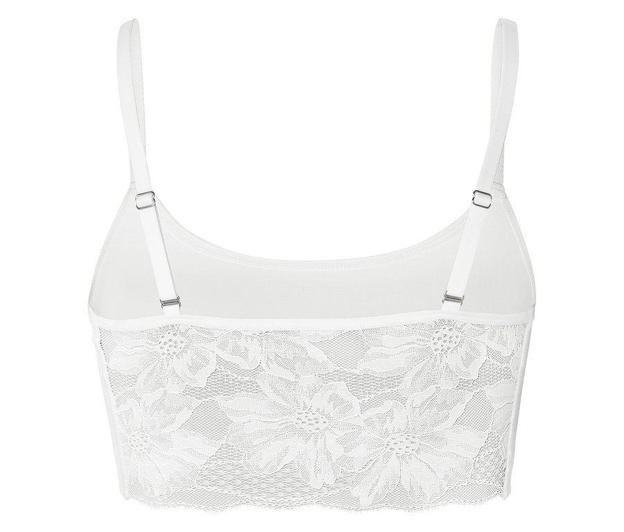 Biely čipkovaný bralet s nastaviteľnými ramienkami.